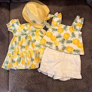Baby girl Janie and Jack pineapple outfits hat bundle All 6-12 months